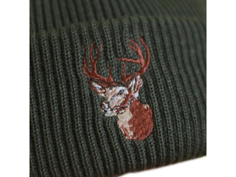 Hunter's hat with a folded edge and the motif of a deer