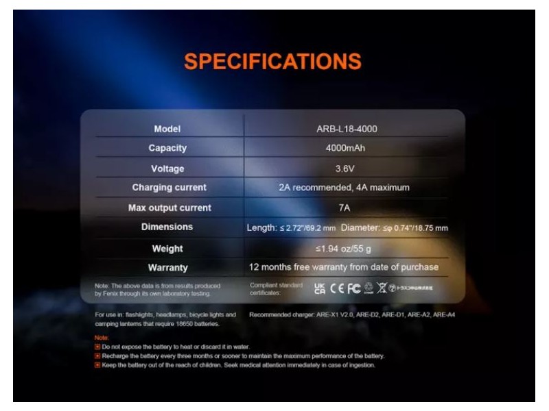 Akumulator FENIX 18650 4000 MAH AKUMULATOR (punjiva baterija)