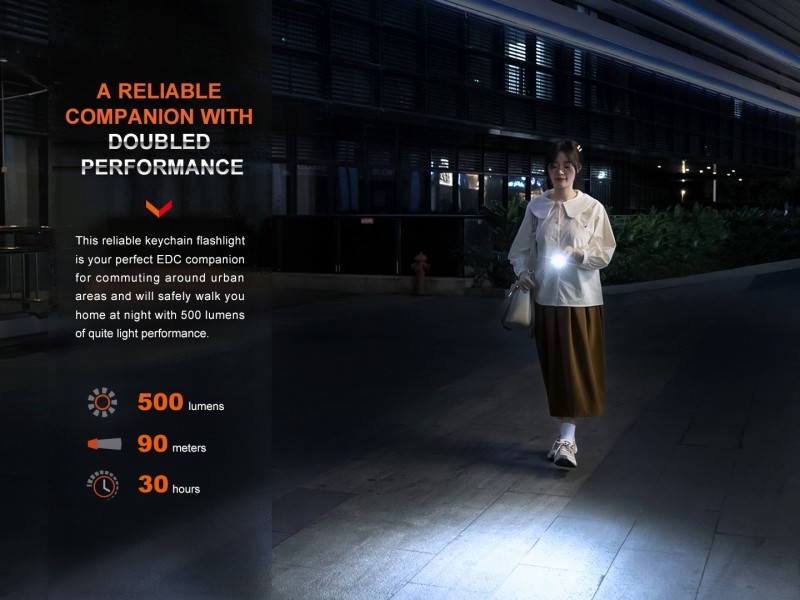 Mini rechargeable flashlight FENIX E03R V2.0 keychain - 500 lm