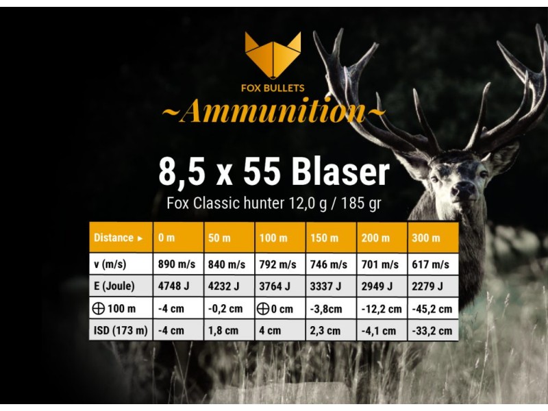 Naboj FOX 8,5x55 Blaser - 12,0g/185gr
