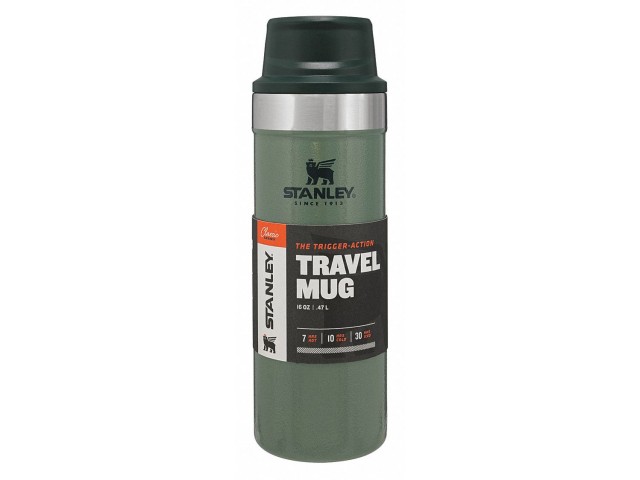 Thermal mug with one-handed opening STANLEY Travel mug 0.473 l- green