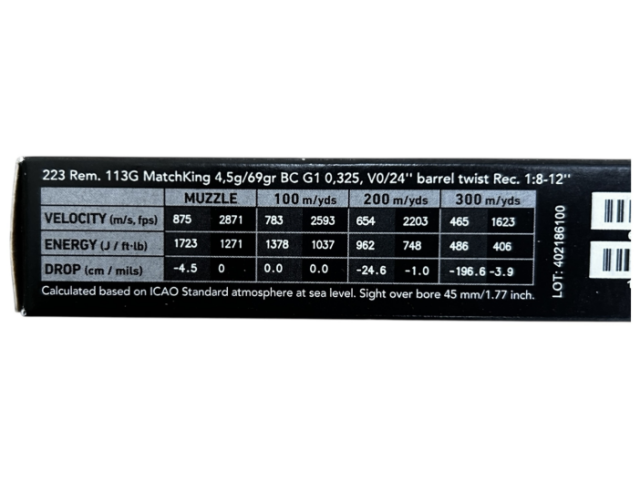 Cartuccia SAKO 223 Remington MatchKing - 4,5g/69gr