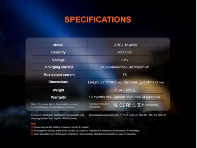 Akumulator FENIX 18650 4000 MAH AKUMULATOR (punjiva baterija)