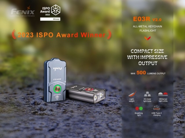 Mini rechargeable flashlight FENIX E03R V2.0 keychain - 500 lm