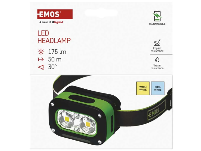 Naglavna polnilna svetilka EMOS LED - 175 lm