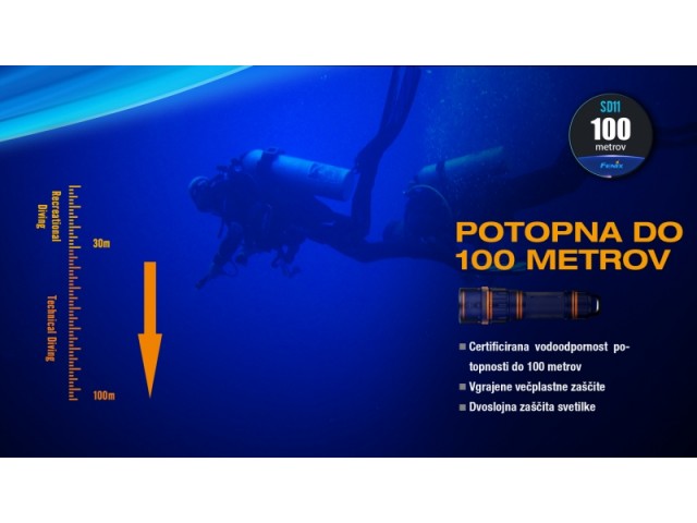 Rechargeable flashlight FENIX SD11 - 1000 lm diving flashlight