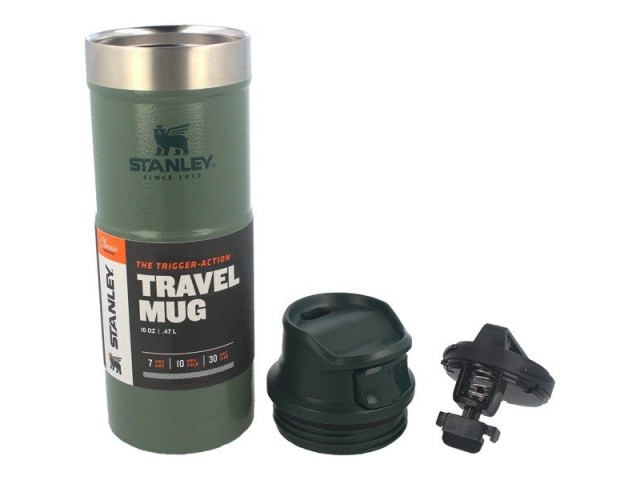Thermal mug with one-handed opening STANLEY Travel mug 0.473 l- green