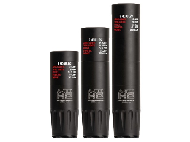 Silenziatore A-TEC H2, 33 DBC - da 8 - 9,3mm / 15x1 - (8x57, 8x68, 8,5x55, 9,3x62, 9,3x74)