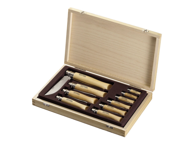 Noži Opinel - Inox SET 10 kom - lesena škatla