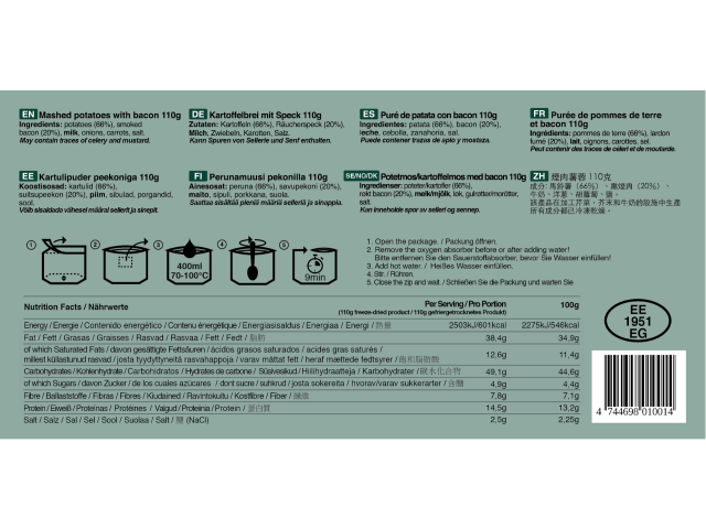 Mahlzeit TACTICAL FOODPACK Kartoffelpüree mit Speck
