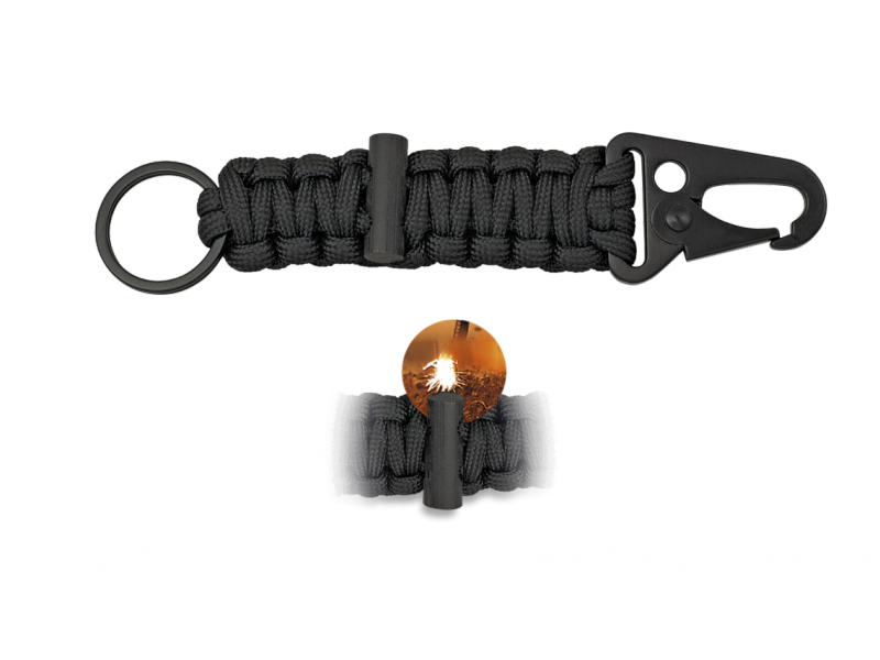 Karabiner Schlüsselanhänger BARBARIC mit Feuerstein - schwarz