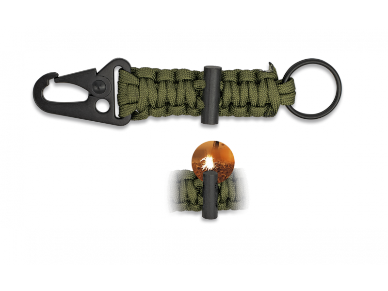 Karabiner Anhänger BARBARIC mit Feuerstein - grün