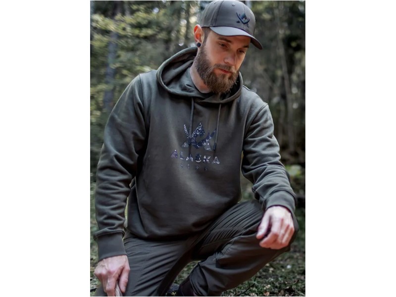 Pulover s kapuco ALASKA 1795 Camo Logo Hoodie - Night Green