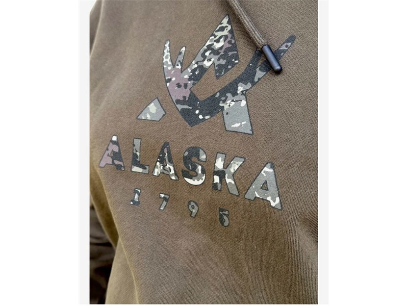 Pulover s kapuco ALASKA 1795 Camo Logo Hoodie - Night Green
