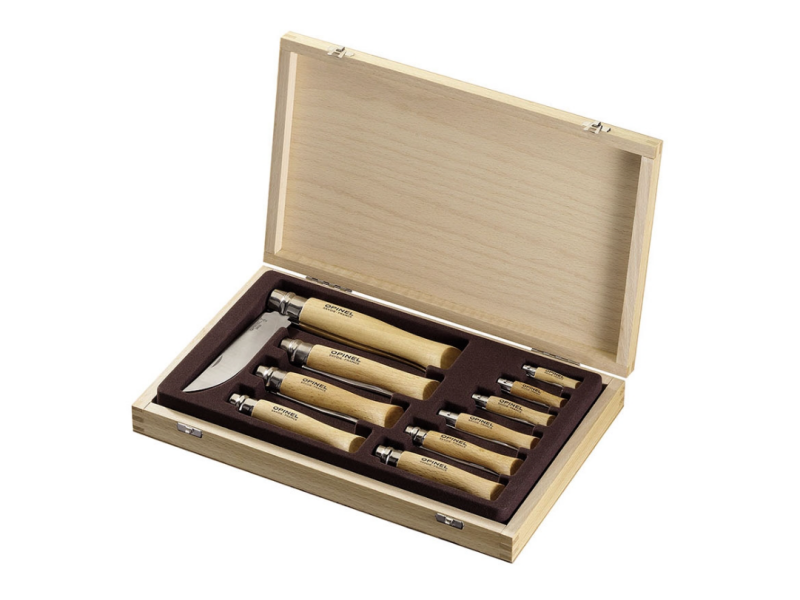 Noži Opinel - Inox SET 10 kom - lesena škatla