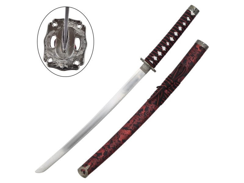 Meč KATANA set WAKIZASHI-TANTO - 3 kom na stojalu RED