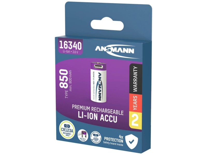 Rechargeable battery ANSMANN CR123A (16340) - 850 mAh with USB