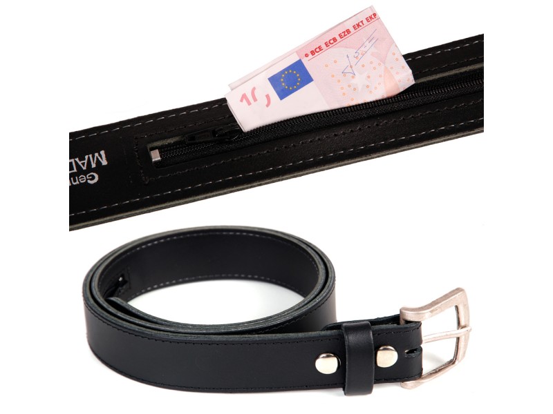 Black leather belt - Money