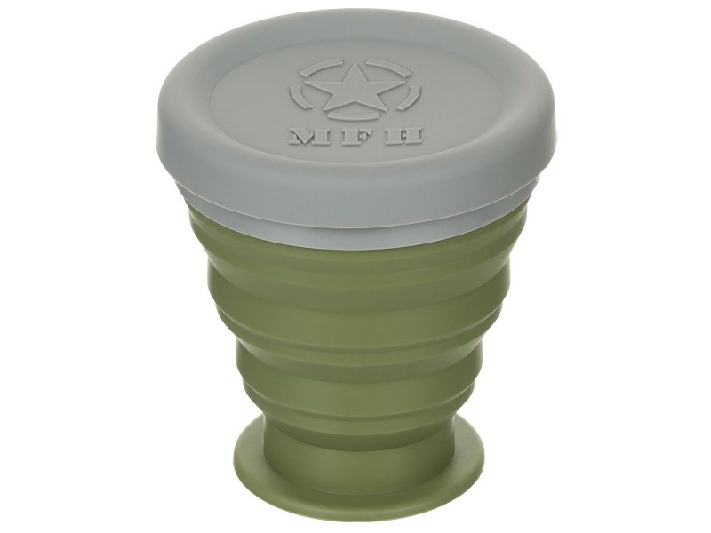 Folding Cup, with lid, Silicone, OD green, 200 ml