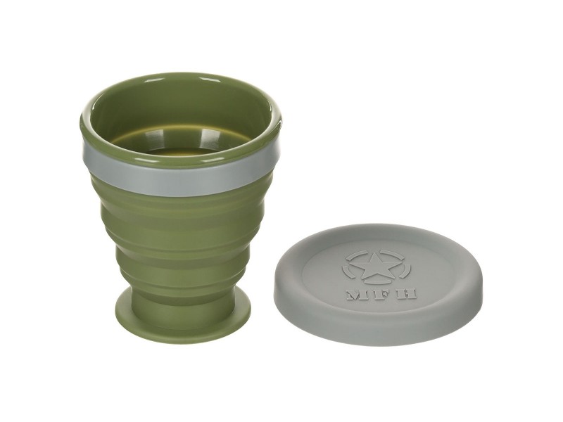 Folding Cup, with lid, Silicone, OD green, 200 ml