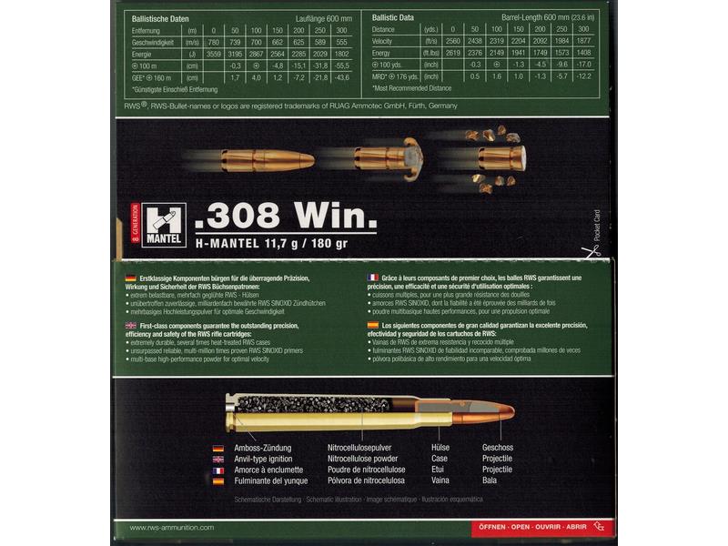 Naboj RWS .308 win HMR (H-MANTEL) 11.7g