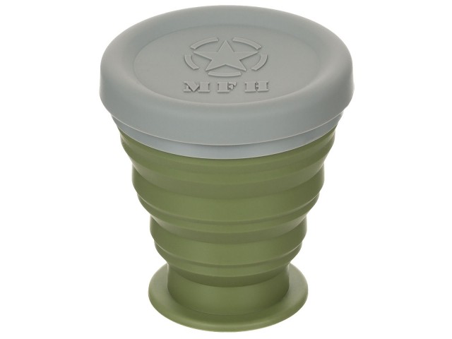 Folding Cup, with lid, Silicone, OD green, 200 ml