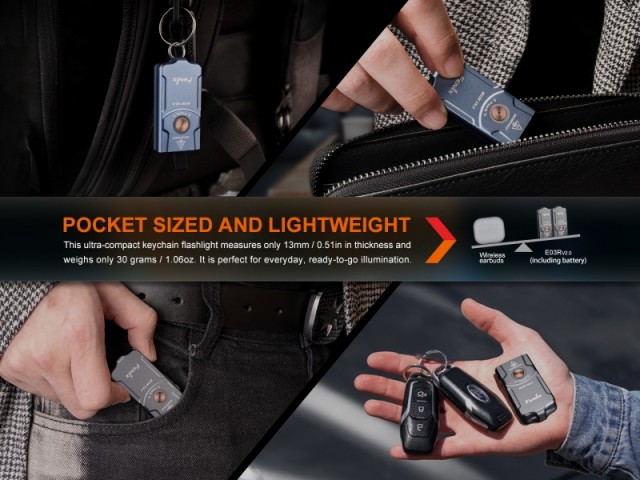 Mini rechargeable flashlight FENIX E03R V2.0 keychain - 500 lm