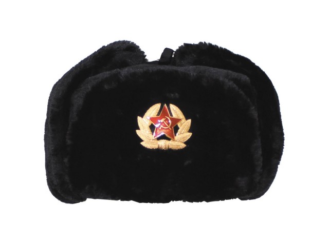 Russian Fur Winter Cap, black, with badge