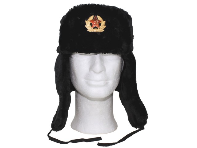 Russian Fur Winter Cap, black, with badge