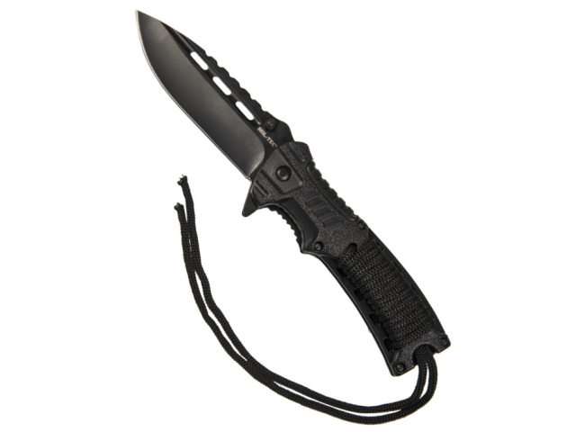 BLACK ONE-HAND KNIFE PARACORD W.FIRE STARTER