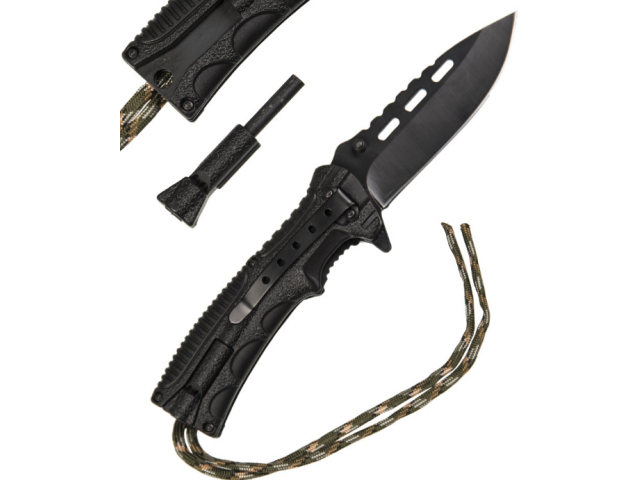 CAMO ONE HAND KNIFE PARACORD W.FIRE STARTER