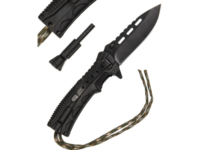 Coltello pieghevole MILTEC One hand paracord camo con accendino