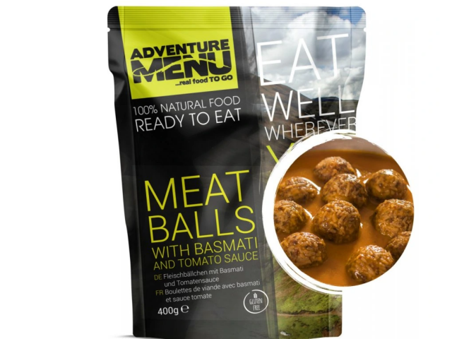 Obrok ADVENTURE MENU Mesne kroglice z basmati rižem in paradižnikovo omako - 400g