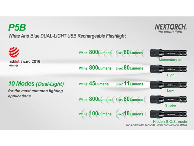 Svetilka NEXTORCH P5B - polnilna (krvna sled - modra svetloba)