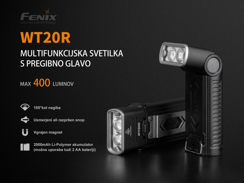 Work flashlight FENIX WT20R rechargeable - 400 lumens