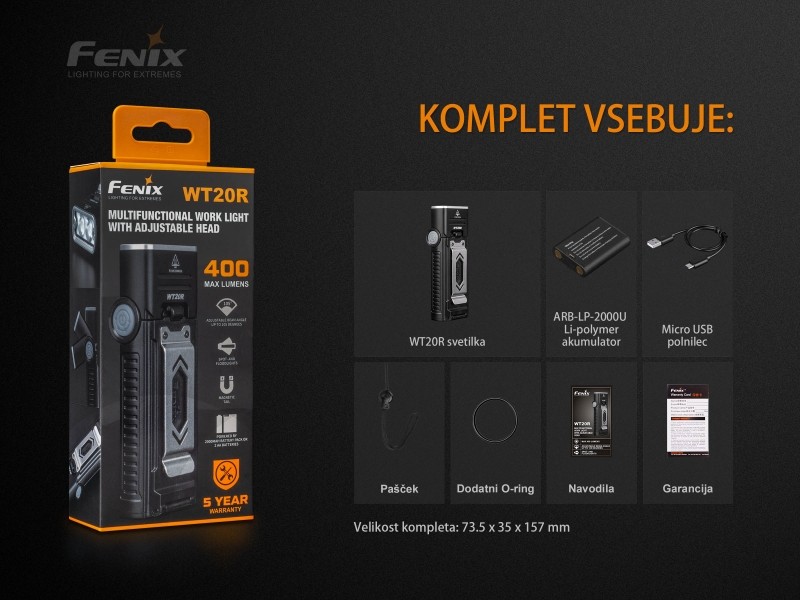 Work flashlight FENIX WT20R rechargeable - 400 lumens