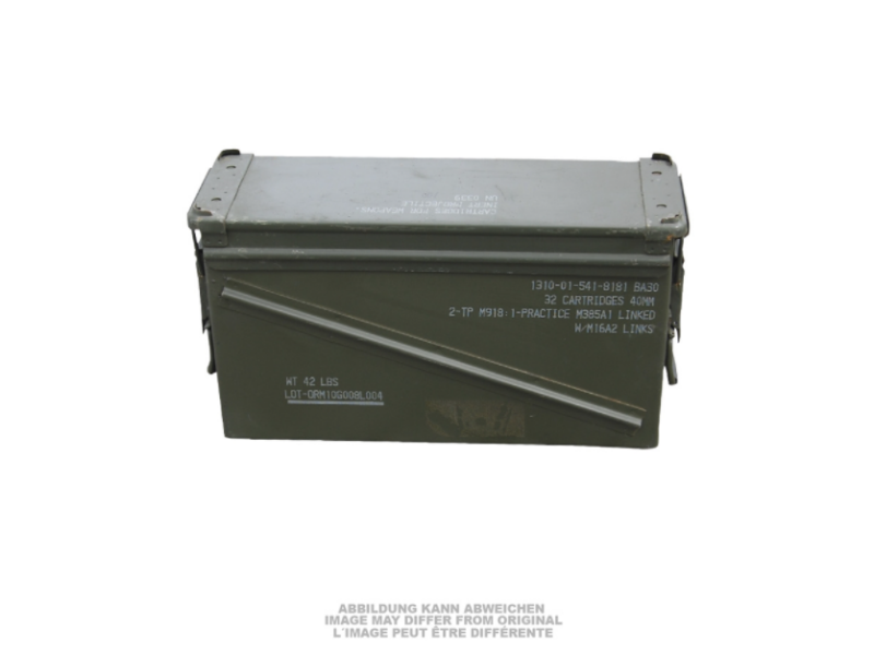 Rabljena metalna kutija za streljivo US LG 40MM METAL AMMO BOX USED - 44 x 25 x 14 cm