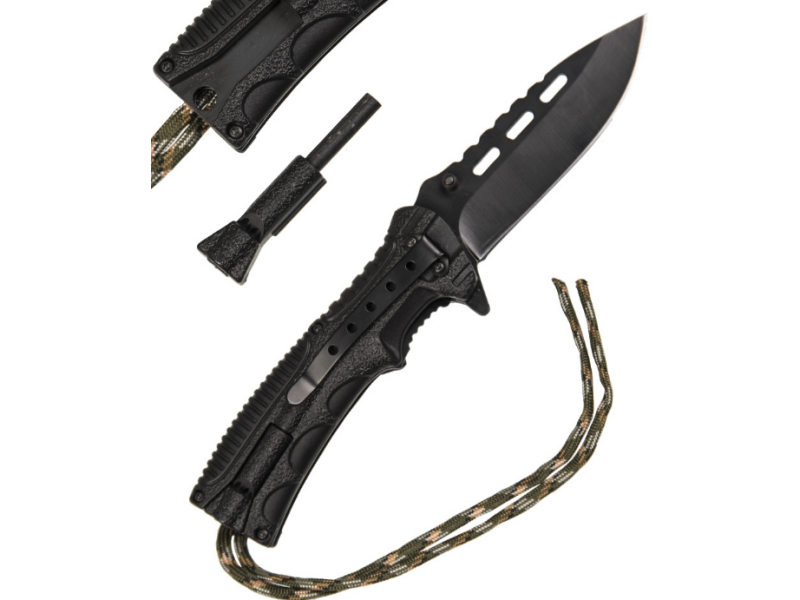 CAMO ONE HAND KNIFE PARACORD W.FIRE STARTER