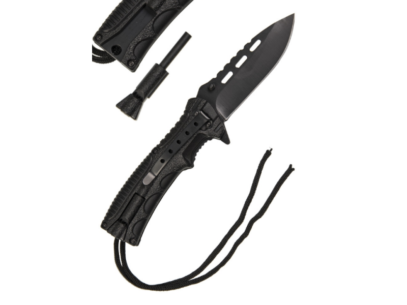 BLACK ONE-HAND KNIFE PARACORD W.FIRE STARTER