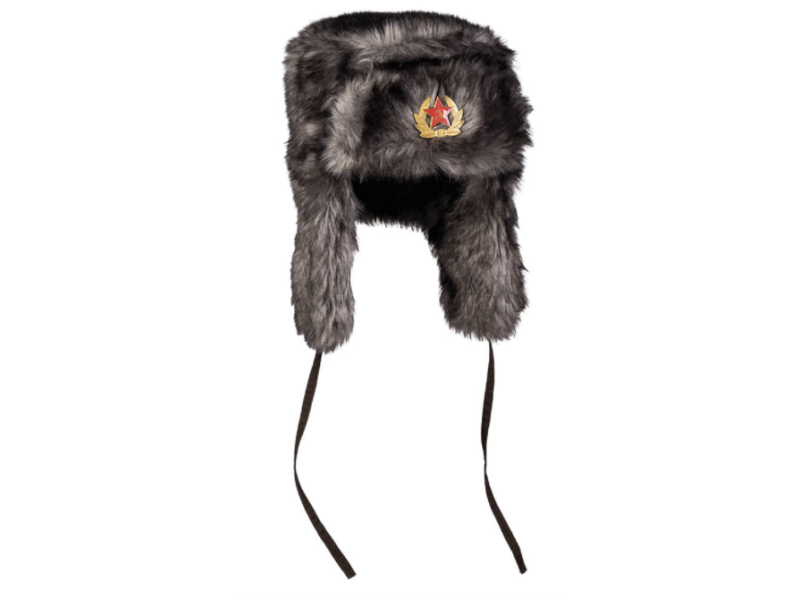 Russian Fur Winter Cap, black, with badge