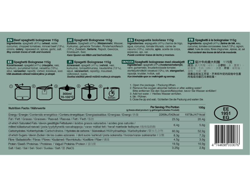 Mahlzeit TACTICAL FOODPACK Rindfleisch Spaghetti Bolognese